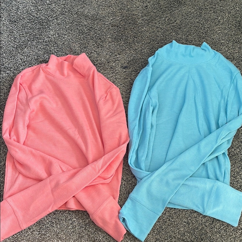 Ribbed Turtleneck Sweaters in Pink and Blue